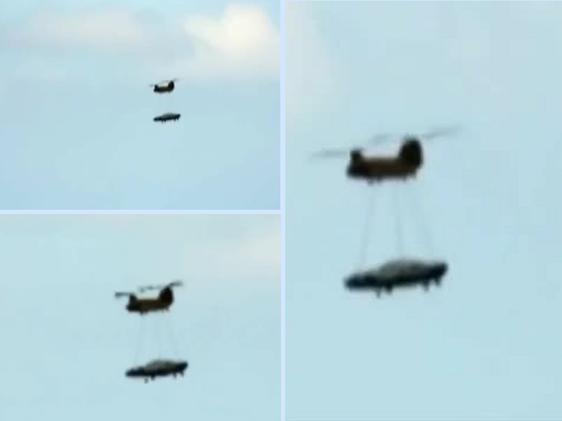 Hubschrauber transportiert UFO